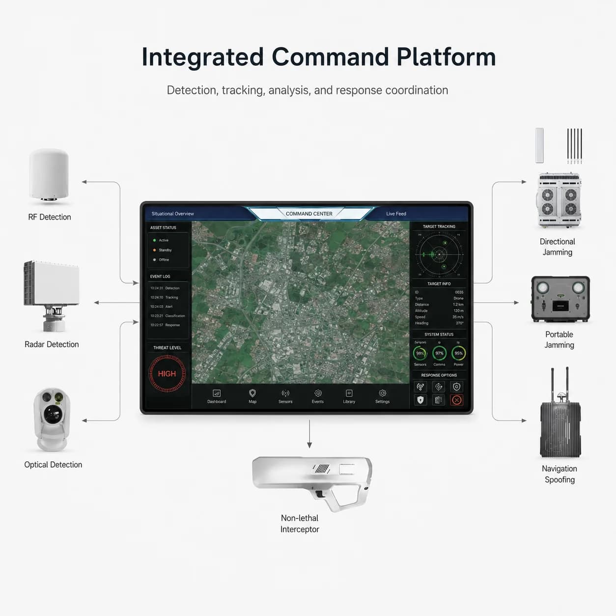 Integrated counter-drone defense system command platform detail