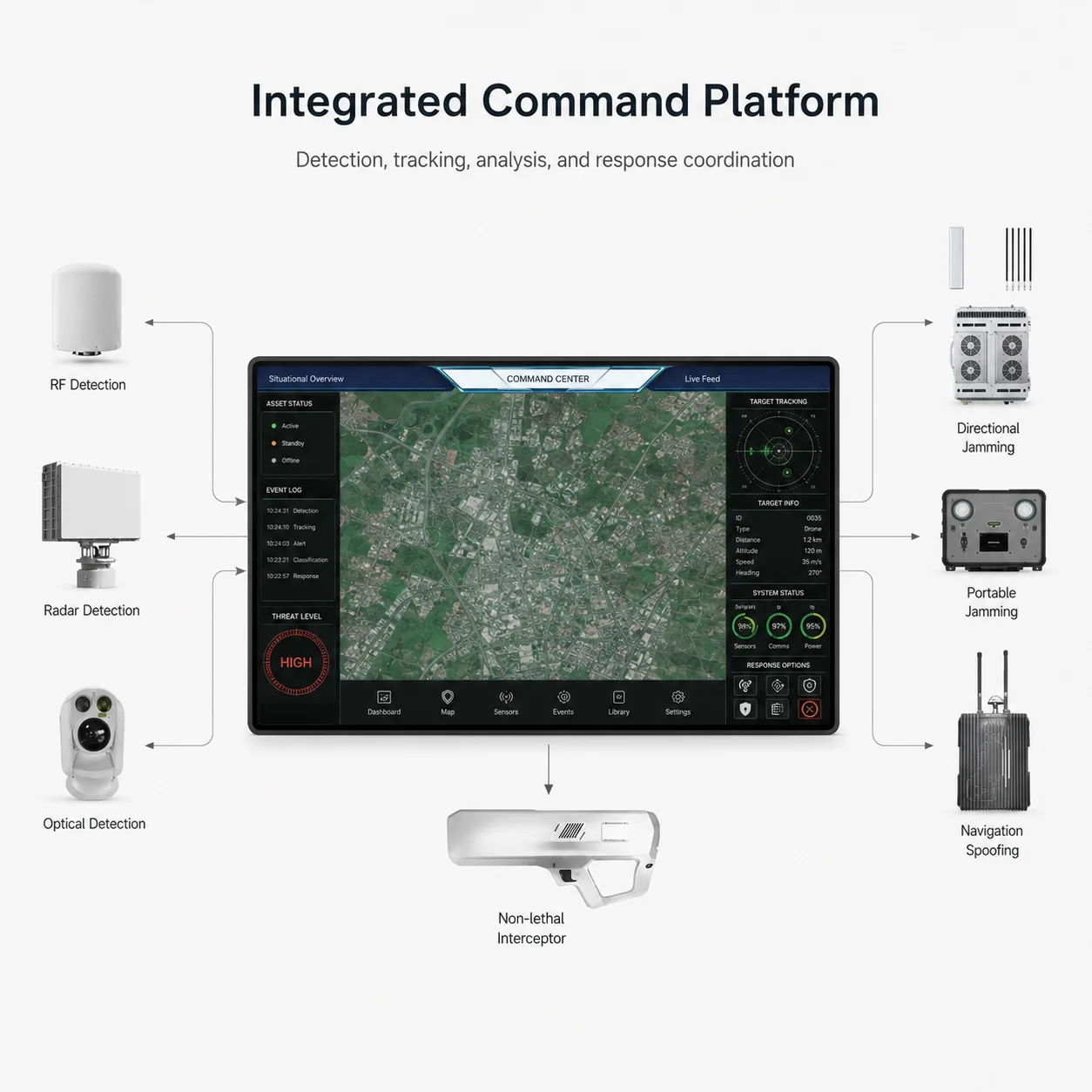 Integrated counter-drone defense system command platform detail